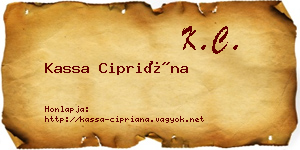 Kassa Cipriána névjegykártya